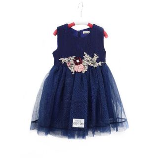 930217-ZM1- Váy ren bé gái, sát nách, đính hoa bụng, đỏ, size bé 1-5/ri5/t6a2(d1)