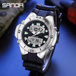 Đồng hồ Nam thiết kế độc đáo SANDA 3009 dây silicon mặt lim loại