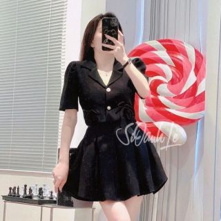 Set áo nơ kèm chân váy xếp ly
