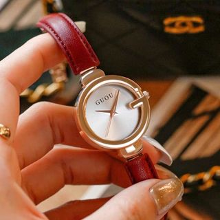 Đồng hồ chính hãng GUOU 6048 dây da mặt tròn dành cho các quý cô