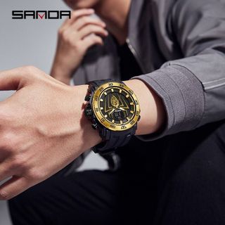 SANDA 6111-Đồng hồ Nam thiết kế mặt nhện dây silicon mặt kim loại