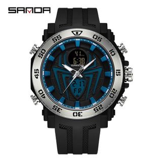 SANDA 6111-Đồng hồ Nam thiết kế mặt nhện dây silicon mặt kim loại