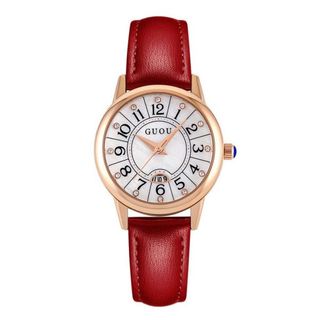 Đồng hồ chính hãng GUOU 6044 dây da mặt tròn dành cho các quý cô
