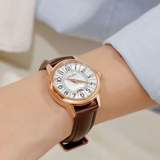 Đồng hồ chính hãng GUOU 6044 dây da mặt tròn dành cho các quý cô
