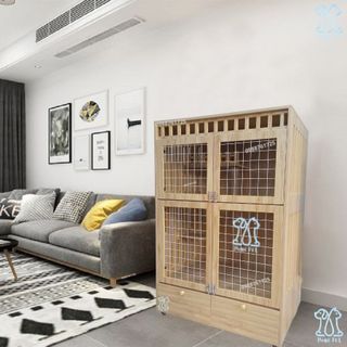 Chuồng Mèo Gỗ MDF Cốt Lõi Xanh Chống Ẩm, Nhà Cho Thú Cưng Hai Tầng Giá Tại Xưởng