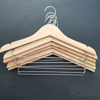 Móc gỗ áo thanh inox - Móc gỗ dài 42cm
