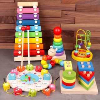 BỘ ĐỒ CHƠI 6 MÓN BẰNG GỖ THÔNG MINH CHO BÉ