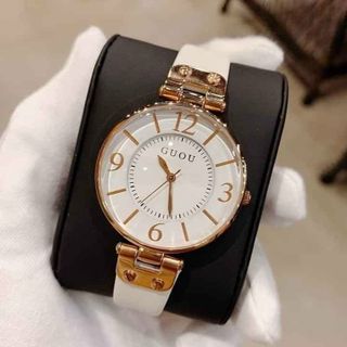 Đồng hồ Nữ GUOU 8213 thiết kế mặt tròn pha màu đắc sắc
