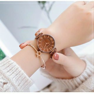 Đồng hồ Nữ GUOU 8213 thiết kế mặt tròn pha màu đắc sắc
