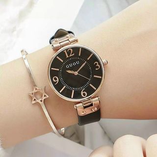 Đồng hồ Nữ GUOU 8213 thiết kế mặt tròn pha màu đắc sắc