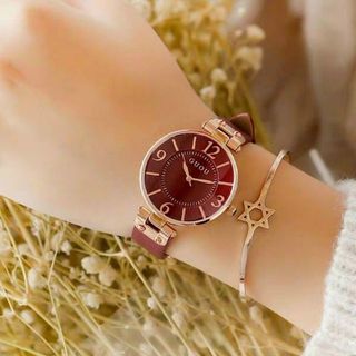 Đồng hồ Nữ GUOU 8213 thiết kế mặt tròn pha màu đắc sắc