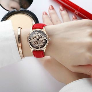 Đồng hồ Nữ GUOU 6621 hoa tuyết đính đá thiết kế mặt tròn pha màu đắc sắc