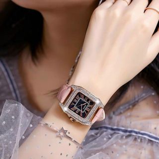 Đồng hồ chính hãng GUOU 8215 dây da mặt vuông dành cho các quý cô