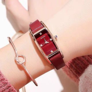 Đồng hồ Nữ GUOU 8085 mặt chữ nhật dây da
