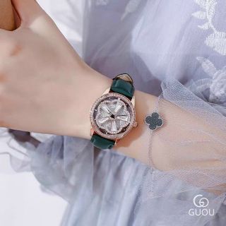 Đồng hồ Nữ GUOU 6621 hoa 5 cánh đính đá thiết kế mặt tròn pha màu đắc sắc