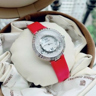 Đồng hồ chính hãng GUOU 8217 dây da mặt Tròn đính đá dành cho các quý cô