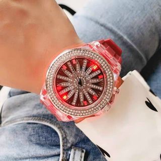 Đồng hồ chính hãng GUOU 8219 dây da mặt Tròn đính đá dành cho các quý cô