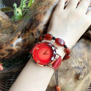Đồng hồ Nữ GUOU 8107 thiết kế mặt tròn pha màu đắc sắc
