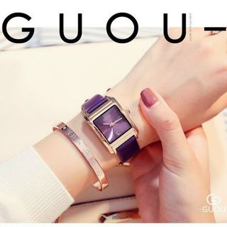 Đồng hồ Nữ GUOU 8089 mặt chữ nhật dây da