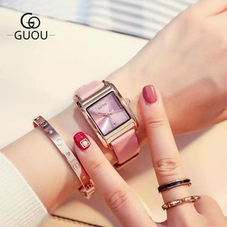 Đồng hồ Nữ GUOU 8089 mặt chữ nhật dây da