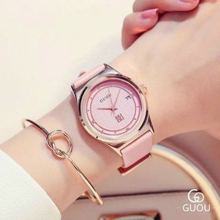 Đồng hồ Nữ GUOU 8088 thiết kế mặt tròn pha màu đắc sắc
