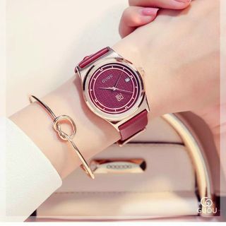 Đồng hồ Nữ GUOU 8088 thiết kế mặt tròn pha màu đắc sắc