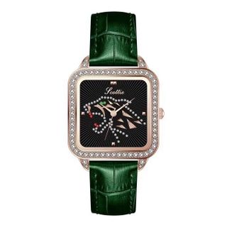Đồng hồ nữ SCOTTIE 1768 viền đính đá có dây da dành cho các quý cô