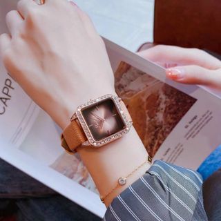 Đồng hồ nữ SCOTTIE 9090 viền đính đá có dây da dành cho các quý cô