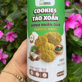 Bánh Cookies Tảo Xoắn Hạnh Nhân Dừa Hộp 250gr, Bán cookies ăn liền hữu cơ ít đường UMI