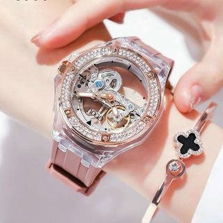 Đồng hồ GUOU 8221 cơ dây silicon dành cho nữ sang trọng