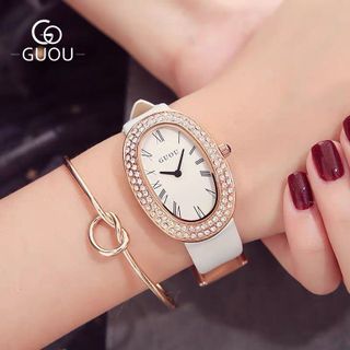 Đồng hồ Nữ GUOU 8067 viền đính đá dây da sang trọng