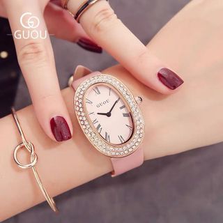 Đồng hồ Nữ GUOU 8067 viền đính đá dây da sang trọng
