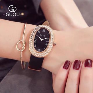 Đồng hồ Nữ GUOU 8067 viền đính đá dây da sang trọng