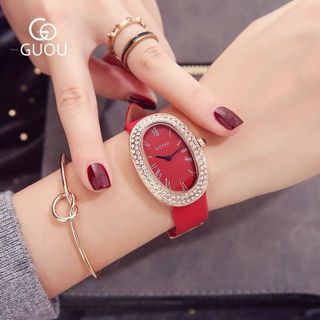 Đồng hồ Nữ GUOU 8067 viền đính đá dây da sang trọng