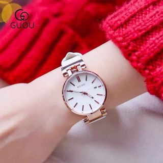 Đồng hồ Nữ GUOU 8210 mặt tròn dây da sang trọng