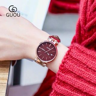 Đồng hồ Nữ GUOU 8210 mặt tròn dây da sang trọng