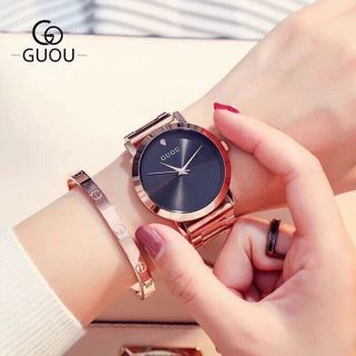 Đồng hồ chính hãng GUOU 8171 dây kim loại mặt tròn dành cho các quý cô