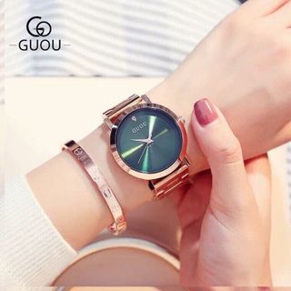 Đồng hồ chính hãng GUOU 8171 dây kim loại mặt tròn dành cho các quý cô