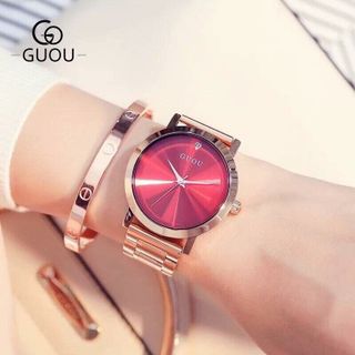 Đồng hồ chính hãng GUOU 8171 dây kim loại mặt tròn dành cho các quý cô