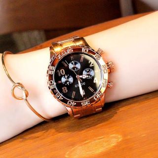 Đồng hồ chính hãng GUOU 8116 dây kim loại mặt tròn dành cho các quý cô