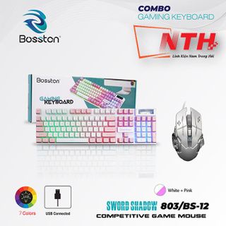 Combo bàn phím giả cơ Bosston 803 + Chuột gaming BS12 đèn Led giá sỉ