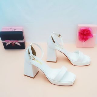 Giày nữ si bóng gót vuông cao 10 cm