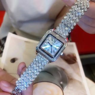 Đồng hồ Nữ SCOTTIE 9147 bạc thiết kế kiểu dáng mặt vuông viền đính đá