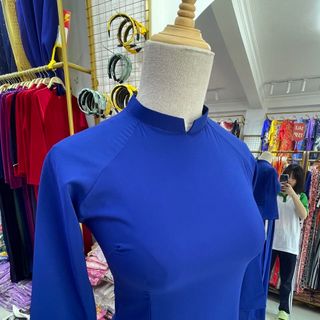 áo dài lụa nhật trơn 2 tà màu xanh coban cổ 1,5p