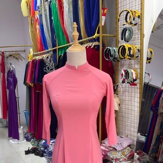 áo dài lụa nhật trơn 2 tà màu hồng phấn cổ 1,5p giá sỉ