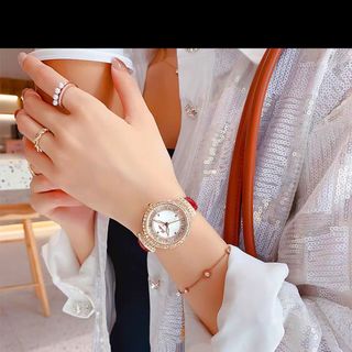 Đồng hồ Nữ SCOTTIE 9208 dây da thiết kế kiểu dáng mặt tròn viền đính đá