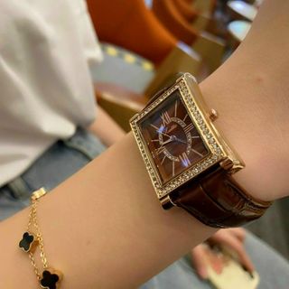Đồng hồ Nữ SCOTTIE 9129 dây da thiết kế kiểu dáng mặt vuông viền đính đá