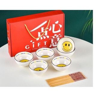 Set bát sứ ăn cơm 6 chiếc tặng kèm 6 đôi đũa gỗ đa dạng mẫu mã