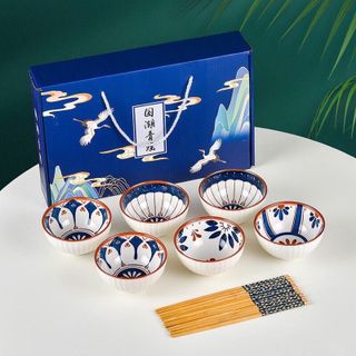 Set bát sứ ăn cơm 6 chiếc tặng kèm 6 đôi đũa gỗ đa dạng mẫu mã