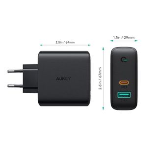 Củ Sạc Nhanh 60W Aukey PA-D3 , 2 cổng USB-A 12W + Type C 60W PD
